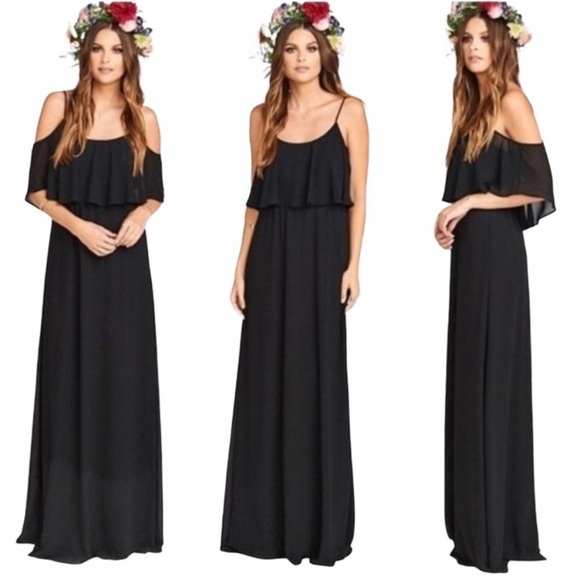 Show Me Your Mumu Caitlin Ruffle Maxi Dress in Black Chiffon Size: XXS NWT - Picture 4 of 8